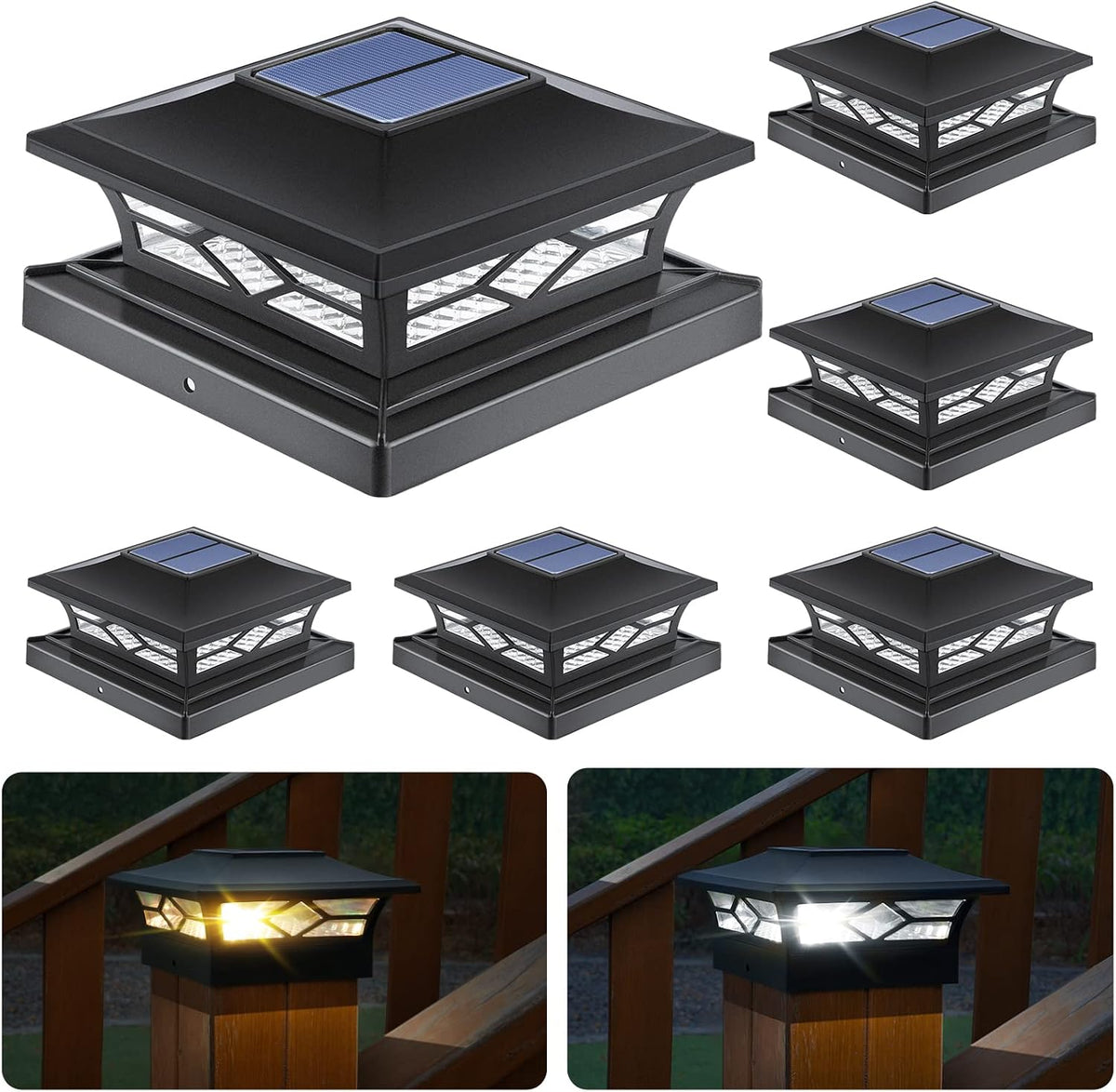 aponuo solar post cap lights, 4x4 black plastic, main product view