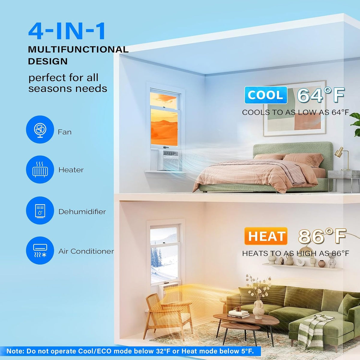 rovsun 8000 btu window air conditioner with heat shown in use