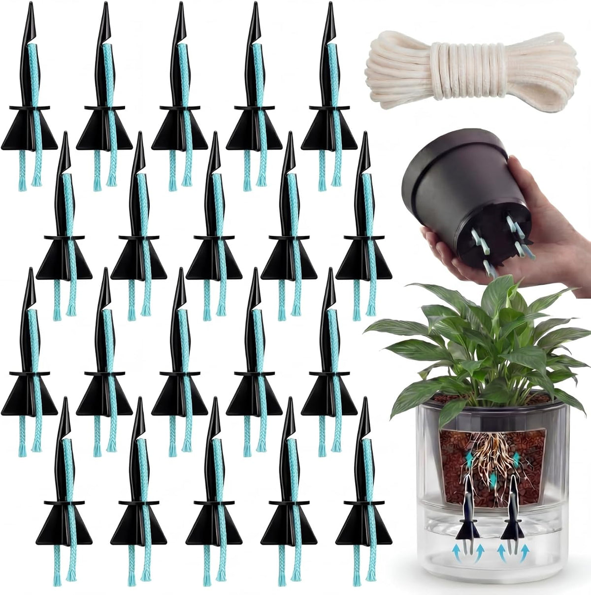 self watering spikes for plants with wick rope,small, main product view