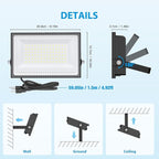 110W Flood Lights Outdoor, LED Work Light with Plug, Daylight White 6500K LED Flood Light, IP66 Waterproof Exterior Security Lights for Yard Garage Stadium 2 Pack