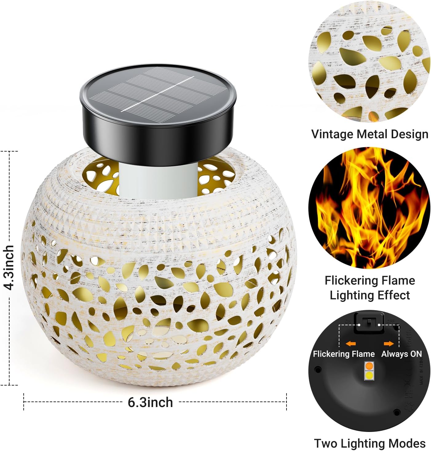 Solar Lanterns Outdoor Waterproof Table Lights: Upgraded Solar Flame Lantern, 2 Lighting Modes White Lantern Flickering Light for Garden Yard Balcony Indoor Tabletop Decor, Gifts for Women