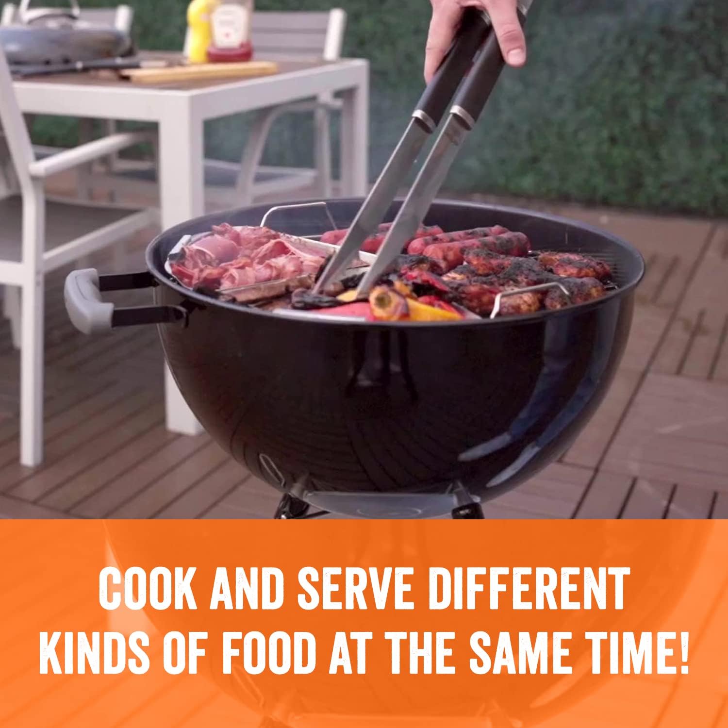 Grill Basket for Kettle Grills, 2 Stainless Baskets | Includes clip-on handle, designed for 22 inch kettle grills. Fish and vegetable grill basket.