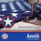 annin flagmakers (2270) solarguard nyl-glo american flag, close-up detail