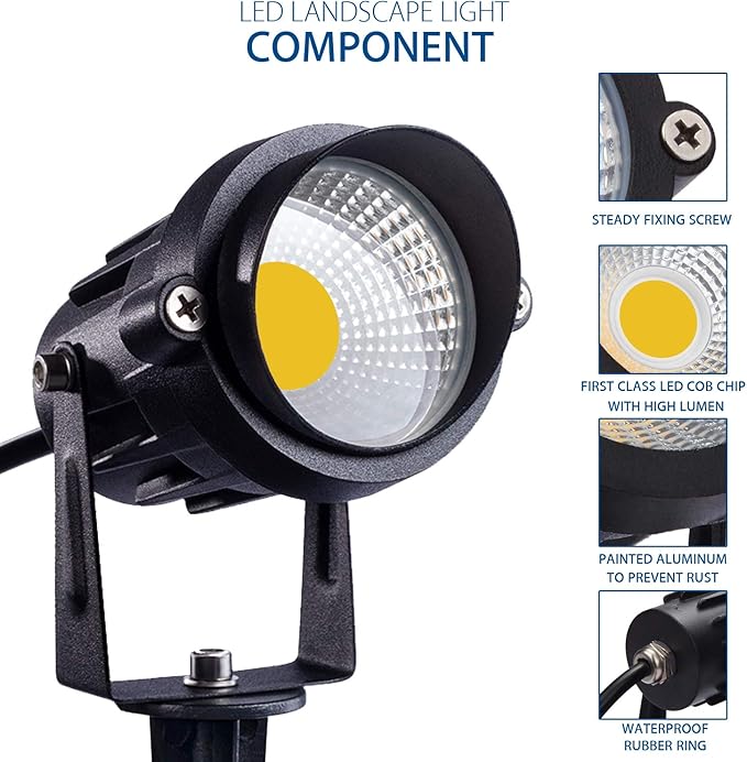 SUNVIE 12W LED Landscape Lights Low Voltage Garden Pathway Lights Super Warm White 12V Waterproof Outdoor Spotlights for Driveway Walkway Yard Patio Porch Trees with Spike Stand (10 Pack)