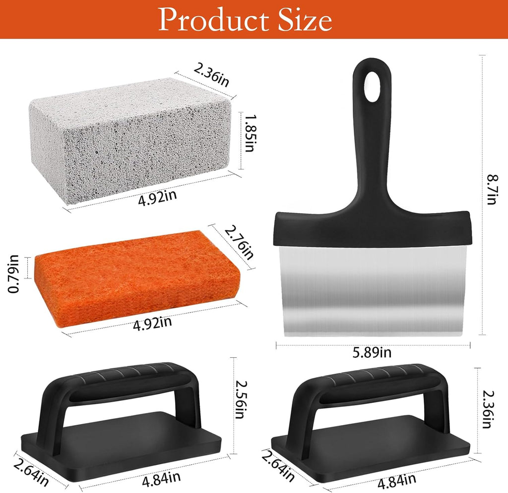 10 Pieces Griddle Cleaning Kit for Blackstone Flat Top Grill | Professional Heavy Huty Scraper, Grill Stones, Scouring Pads and Handles to Remove Grease and Residue from Flat Top Griddles