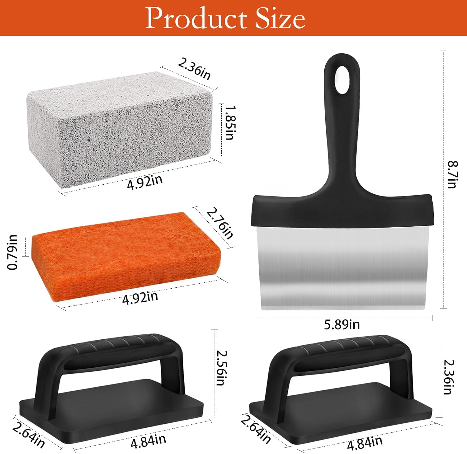 10 Pieces Griddle Cleaning Kit for Blackstone Flat Top Grill | Professional Heavy Huty Scraper, Grill Stones, Scouring Pads and Handles to Remove Grease and Residue from Flat Top Griddles