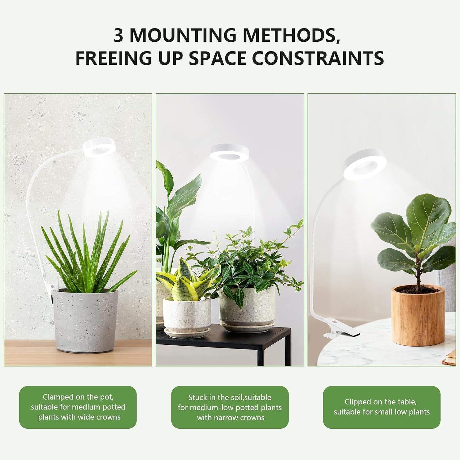 Pot Clip on Grow Lights for Indoor Plants Full Spectrum,LED Plant Lights For Indoor Growing,10-Level Dimmable & Timer,Adjustable Gooseneck Plant Grow Light for Small Plant,Succulents,White 1 pack