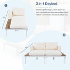LUMISOL Outdoor Patio Daybed Metal Daybed with Cushions and Wood Topped Side Spaces for Drinks, 2 in 1 Padded Chaise Lounges for Poolside, Balcony, Deck, Beige