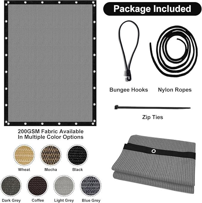 Artpuch 90% Sun Shade Cloth, 12 x 16 FT Pergola Shade Cover Canopy with Grommets, Sun Screen Fabric Tarp for Patio, Outdoor, Garden, Backyard, Blue Grey