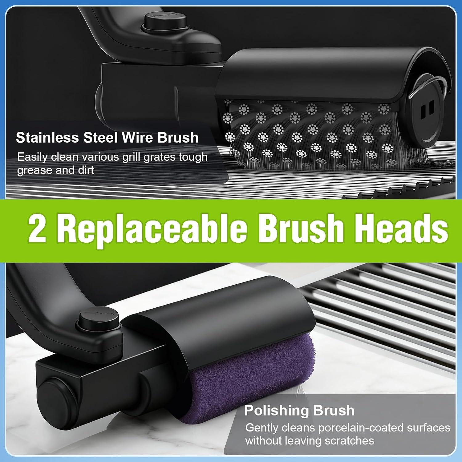 Electric Grill Brush, Cordless Rechargeable BBQ Grill Cleaner with 180° Adjustable Head, Powerful 3-Speed Motor, Stainless Steel Brush Head for Outdoor Grill, BBQ Grates, Gas Grills & Griddles