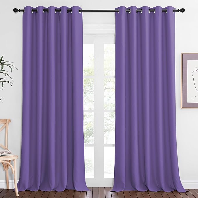 NICETOWN Blackout Curtain Drape for Bedroom - Light Reducing Thermal Insulated Solid Grommet Room Darkening Window Curtain 90 inches Long for Living Room (Lilac Purple, 1 Piece, W66 x L90)