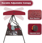 3-Seat Outdoor Porch Swing with Stand, Patio Swing with Canopy, 2 in 1 Porch Swing Bed & Patio Swing Chair for Adult w/Extra Pillows and Cup Holder for Yard (Wine Red)