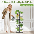 iDavosic.ly Plant Stand Indoor Outdoor, 6-Tier Tall Metal Flower Shelf for Heavy-Duty Large Planters, Corner Orchid Display Rack for Living Room Balcony Patio Porch, Space Saving, Modern Black