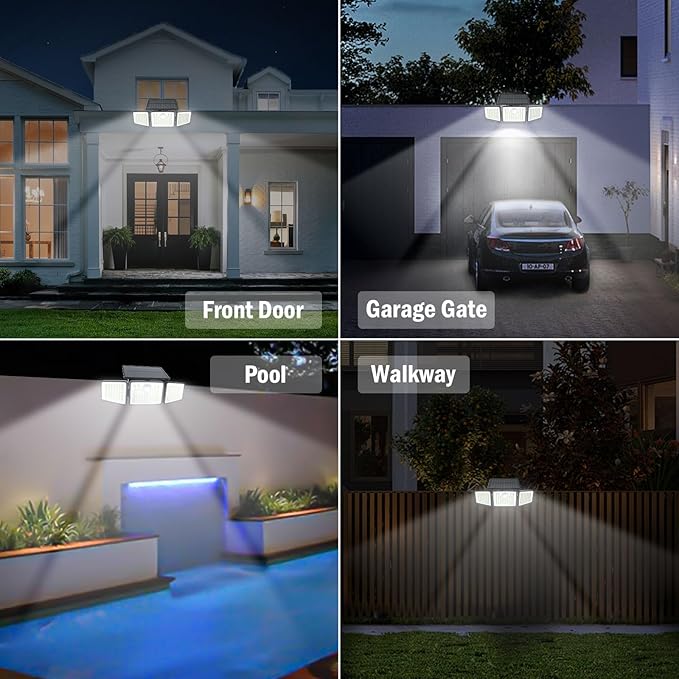2500LM Solar Lights Outdoor with Motion Sensor,3 Head 270° Wide Angle Street Area Lights,IP65 Waterproof Security Lighting with 3 Modes(Remote,4 Pcs)