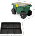 rolling garden cart with seat - plastic storage, close-up detail
