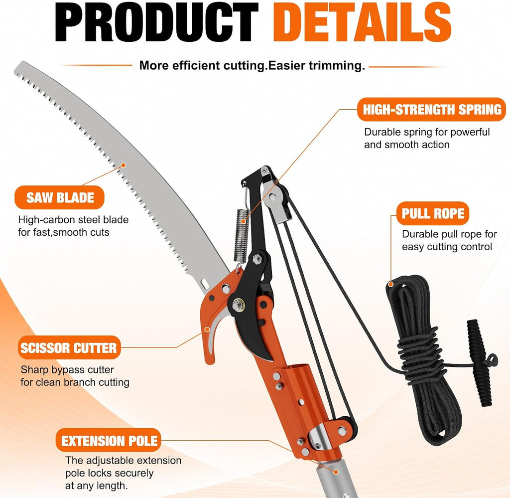 LAANPOLE 26FT Reach Tree Trimmer, Manual Pole Saw with 5-20FT Extension Pole, Tree Pruner Extendable for High Tree Branch Trimming Pruning Cutting