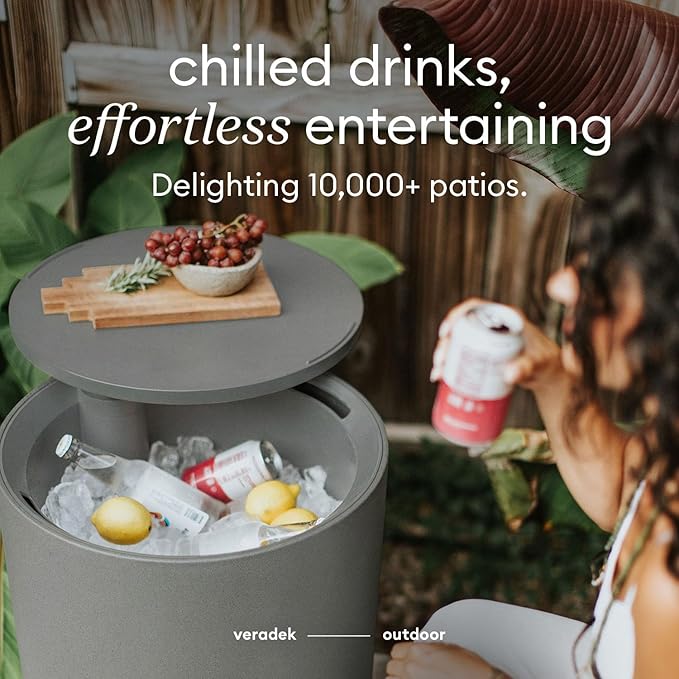 Veradek Kona Cooler Side Table – 2-in-1 Outdoor Patio Side Table w/Cooler | Insulated 40L Capacity | Modern Accent Décor for Hosting, BBQ, Poolside