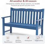 Stoog Outdoor Bench, 2-Person All-Weather HIPS Plastic Garden Bench with 800lb Capacity, Never Rot or Fade, Used for Patio, Porch, Backyard, Blue
