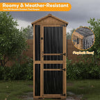 Outdoor Storage Cabinet, Wood & Metal Garden Shed with Waterproof Asphalt Roof, Patio Organizer with 3 Fixed Shelves & Removable Shelf for Long Tools, Lockable Magnetic Doors for Backyard Garage Pool