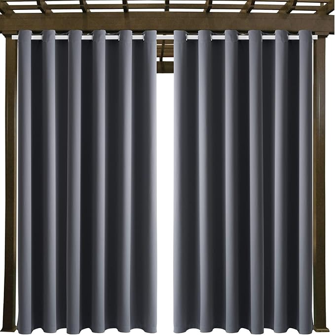 Outdoor Indoor Curtains W84 x L108 for Patio - Weather-resistant Window Panels Privacy Protect Grommet Top Thermal Insulated Home Curtain for Porch Pergola Lawn Garden Hot Tub Area (Gray, 2 Panels)