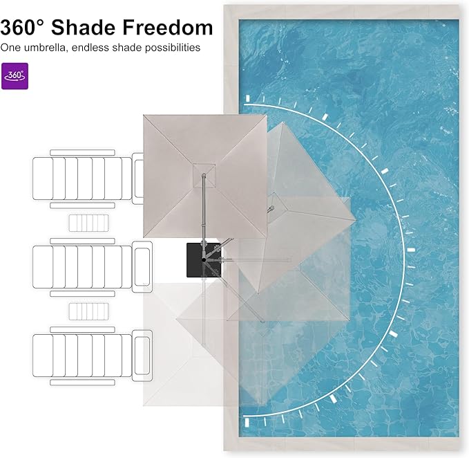 PURPLE LEAF Patio Umbrella 9' X 9' Rectangle Cantilever Umbrella Large Aluminum Outdoor Umbrellas with 360-degree Rotation & UPF40+ Premium Fabric for Deck Pool Garden Yard, Sand Dune