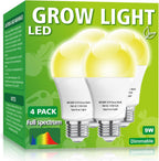 4 Pack LED Grow Light Bulbs，Full Spectrum Plant Light Bulb, 9W Replace 100W | 120V E26 Grow Bulb,Grow Light for Indoor Plants, Flowers, Greenhouse, Indore Garden, Hydroponic