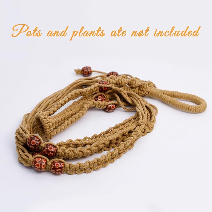 35 Inch Macrame Plant Hanger, Large for up to 15 Inch Pot Extra Long Hanging Planter Holder Basket with Wood Beads for Indoor Outdoor Home Decor (Brown, 1-Pack)