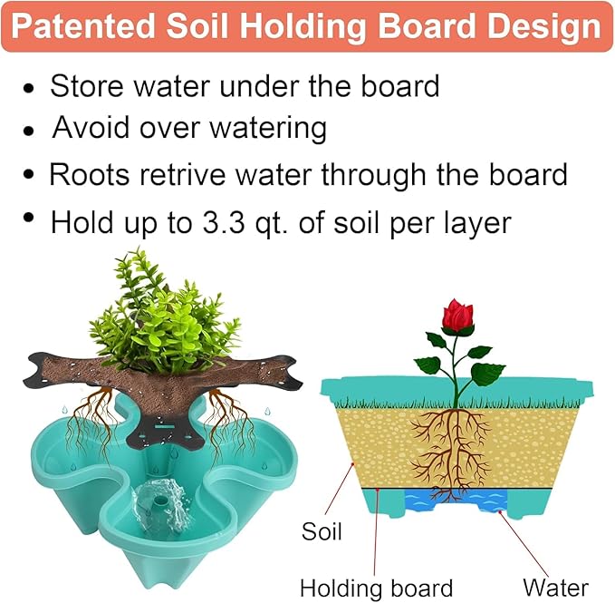 Vertical Planter 3 Tier Stackable Planters Garden Planters Strawberry Herb Flower and Vegetable Planter Indoor Outdoor Gardening Pots with Removable Wheels and Tools