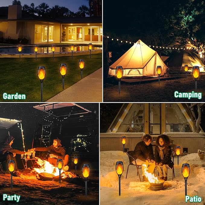 IkeeRuic Solar Lights Outdoor, Solar Torch Light with Flickering Flame for Outdoor Decor, Solar Garden Lights, Waterproof Outdoor Lighting, Flame Torches for Outside Patio Pathway Yard Decorations