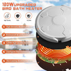 Daoeny Bird Bath Heater, 120W Bird Bath Heaters for Outdoors in Winter, Birdbath Water Heater Full-Covered Aluminum, Heated Bird Bath Pond Deicer Thermostatically Control for Patio Yard Farm (White)