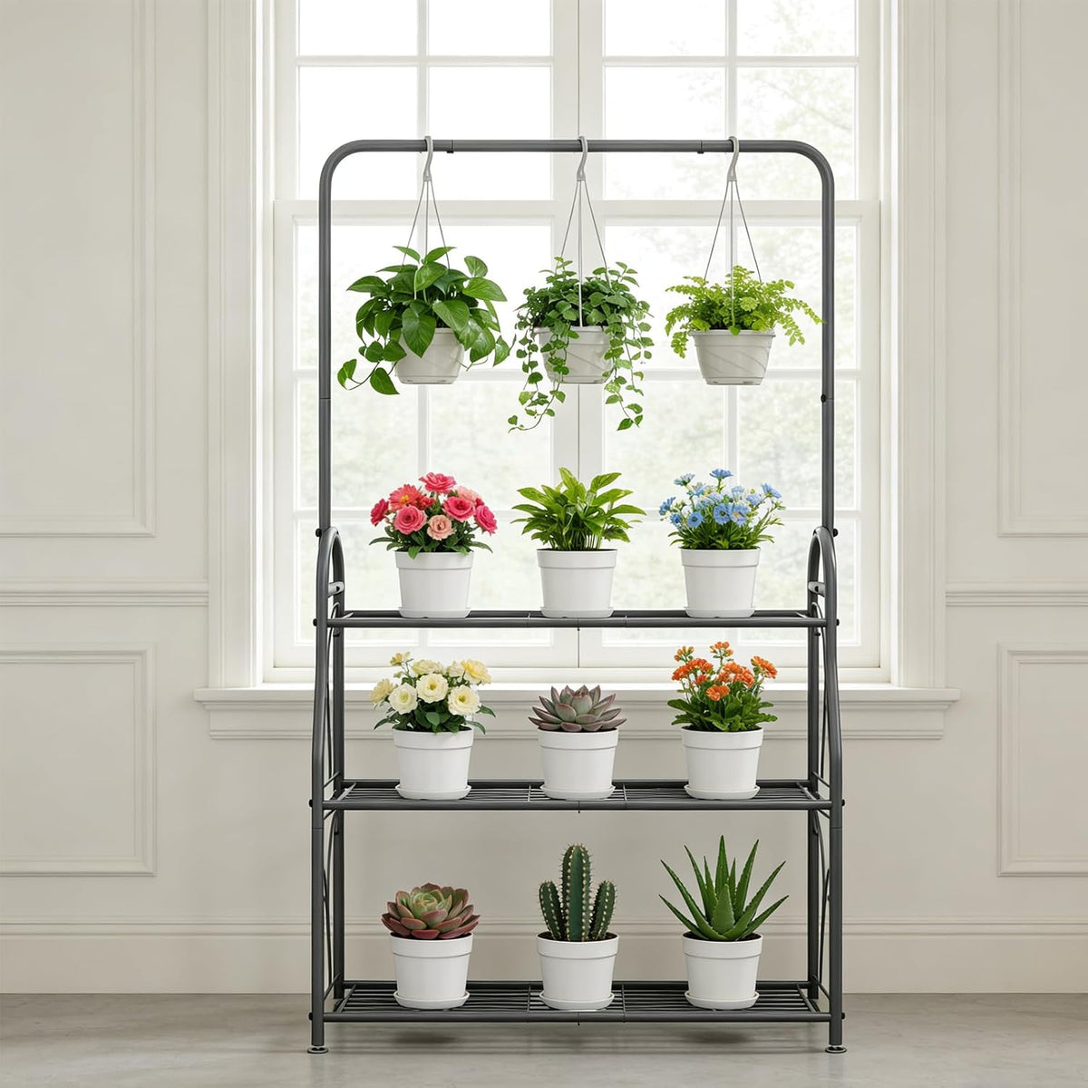 sorcedas plant stand outdoor indoor 3 tier metal, close-up detail