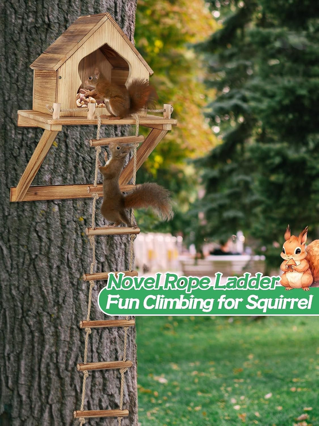 Bigmeta Funny Squirrel Feeder for Outside with Ladder | Wall and Tree Mounted, Backyard Garden Decoration Gifts for Wildlife Lovers