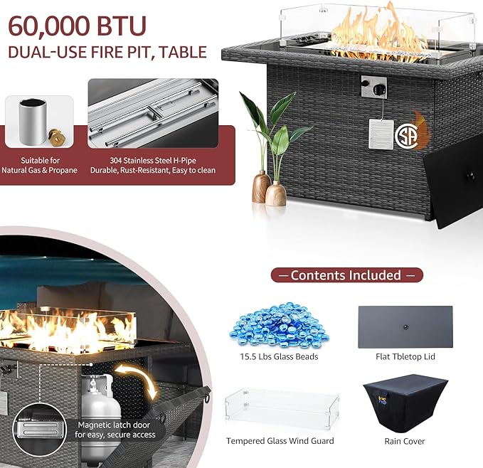 NICESOUL 18 Piece Outdoor Patio Furniture Set with Fire Pit and Chaise Lounge, 500 lbs High Weight Capacity Outdoor Sectional with Fire Pit, 14-Seat Deep Seating Sectional, Grey & Burgundy