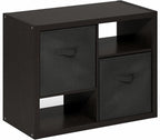 Furinno Viola Storage Shelf, 4-Tier Storage Rack with Bins, Book Shelf, Bookshelf, Display Rack with Drawer Bins, Extra Thick Frame, for Organization, Living Room, Home Office, Black Dark Oak
