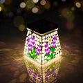 SAVENNA Mosaic Solar Lantern,Handcrafted Glass Outdoor Hanging or Table Lantern,600mAh Long Lasting Garden Light for Patio, Yard & Outdoor Decor– Lavender Pattern