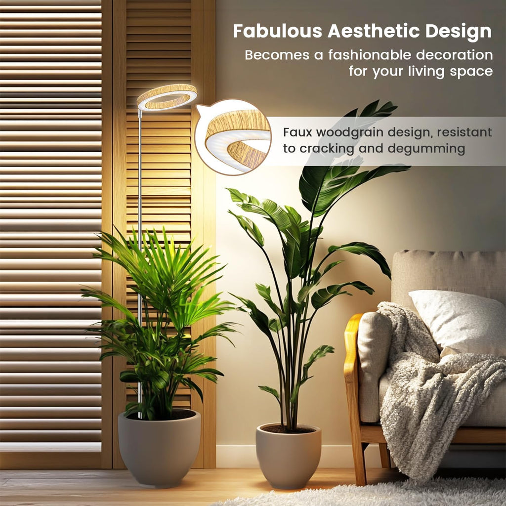Kullsinss 6.3in Grow Lights for Indoor Plants, Full Spectrum Plant Light | Wood Grain Grow Lamp for Tall Plants, Auto Timer & Dimmable Setting, 10-60in Height Adjustable, Stylish Indoor Garden Decor