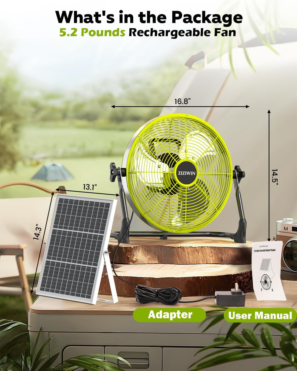 14" solar fan, 25w solar powered cordless greenhouse on a desk or shelf