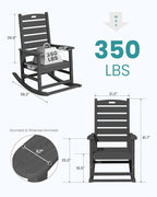 SERWALL Outdoor Rocking Chair Set of 4, Oversized HDPE Patio Rocking Chair with Footrest for Adults, All Weather Porch Rocker for Deck Patio Balcony, Gray