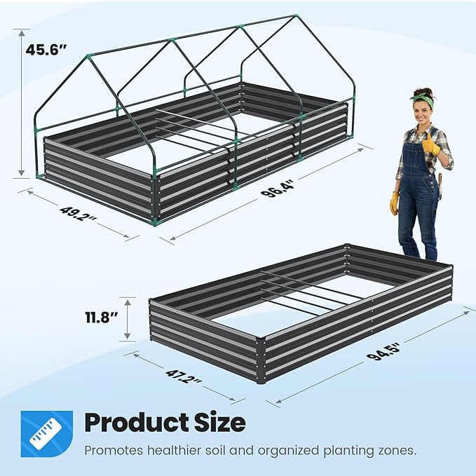Quictent Raised Garden Bed Galvanized Raised Beds for Gardening Vegetables with Cover 8x4x1 ft Metal Planter Box Outdoor Use (Green)