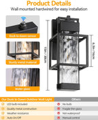 Outdoor Wall Lights Dusk to Dawn Outdoor Lighting 2 Pack, 15" H Black Exterior Lighting Fixtures Waterproof Sconce Porch Lights with LED Bulbs, Large Outside Lights for House with Water Glass