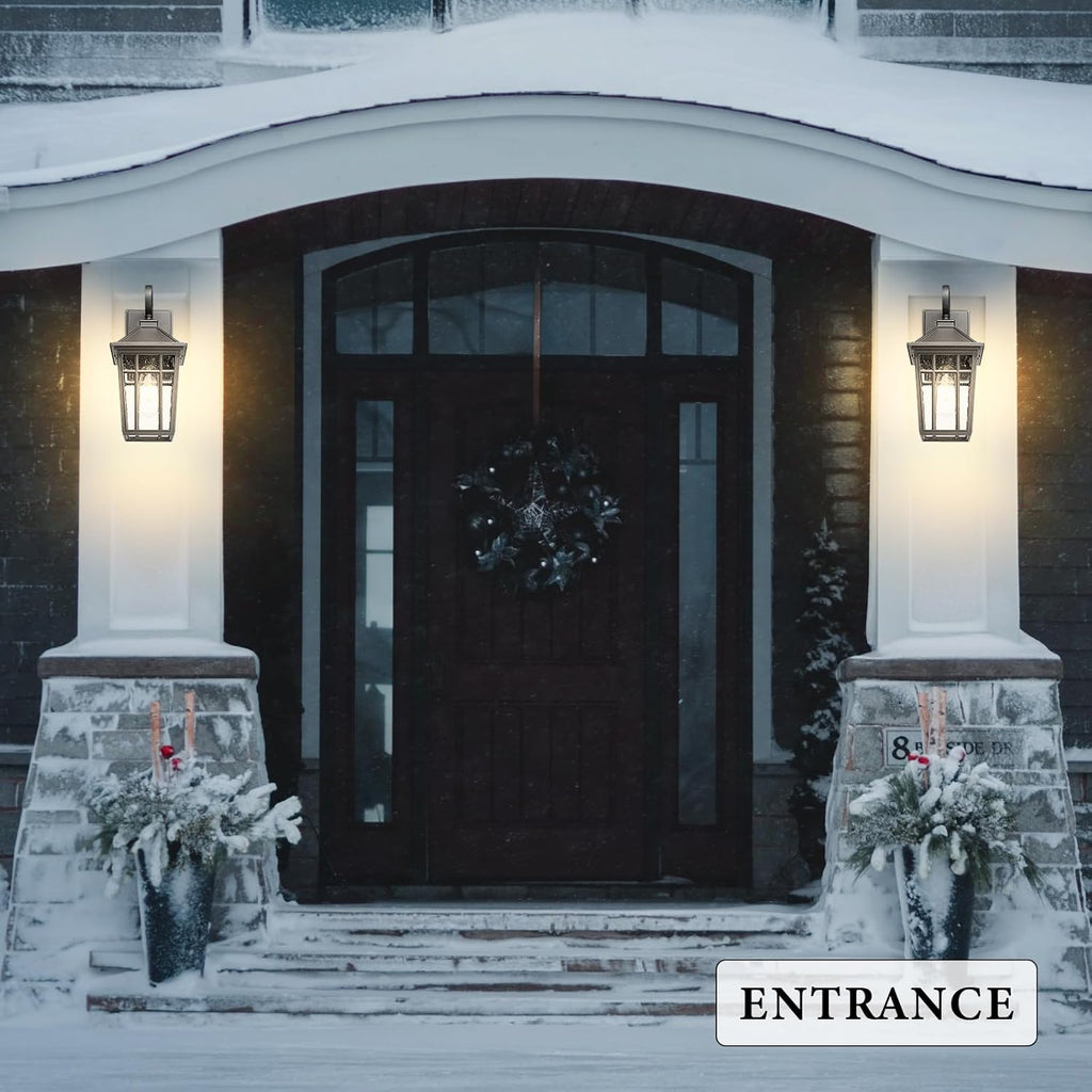 Darkaway Outdoor Wall Lights for House, Exterior Lighting Fixtures Wall Mount Outdoor Porch Lights Waterproof Black Outdoor Sconce Lights with Seeded Glass for Patio Hallway Garage,2 Pack