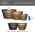 Classic Home and Garden Whiskey Plastic Resin Flower Pot Barrel Planter, Walnut Brown, 20.5" (Pack of 3)