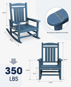 KINGYES Oversized Outdoor Rocking Chair Set of 4, High Density Polyethylene Patio Rocking Chairs with 330lbs Support for Adults, Navy