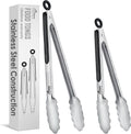 Hotec Stainless Steel Kitchen Tongs, Locking Metal Food Tongs for Cooking, Serving, BBQ, Grill & Air Fryer with Non-Slip Grip, Set of 2-9" and 12"