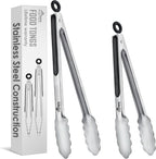 Hotec Stainless Steel Kitchen Tongs, Locking Metal Food Tongs for Cooking, Serving, BBQ, Grill & Air Fryer with Non-Slip Grip, Set of 2-9" and 12"