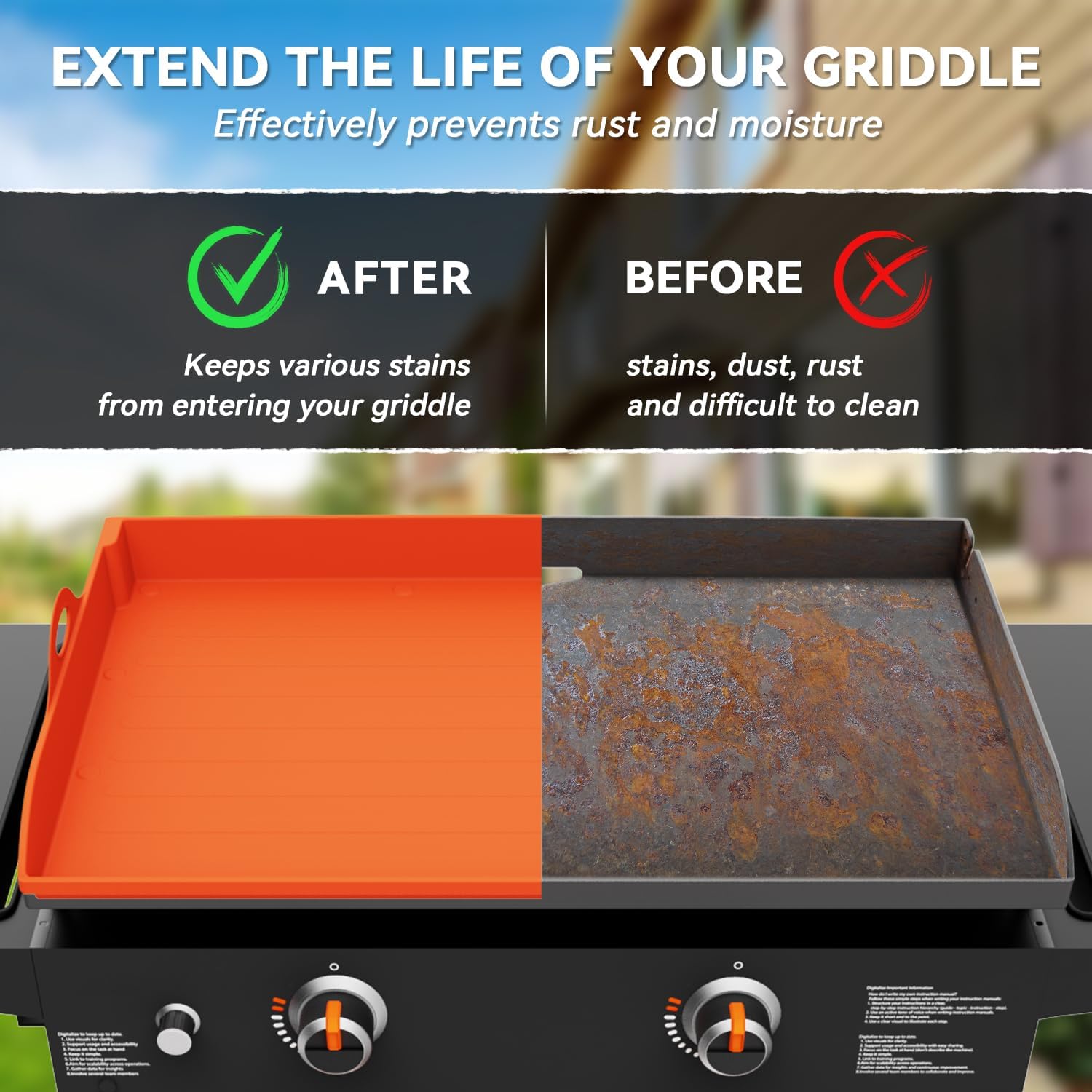 Magnetic Silicone Griddle Cover for Blackstone - 28 Inch Silicone Grill Mat Upgraded Heavy Duty Omnivore Griddle Top Cover for Blackstone Accessories, Protect Grill from Rust & Dirt (Orange 28 inch)