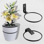 6 Pack 8 inch Flower Pot Holder Ring, Flower Pot Holder Ring Wall Mounted Set Wall Mounted Metal Planter Hanger Matte Black Hanging Plant Holder