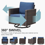 Belord Wicker Patio Furniture 5 Piece Outdoor Sofa Set, Oversize Outdoor Swivel Rocker Chairs with Rattan Ottomans, Conversation Sets Patio Furniture Come with Removable Cushion Blue, Anti-Rust Frame