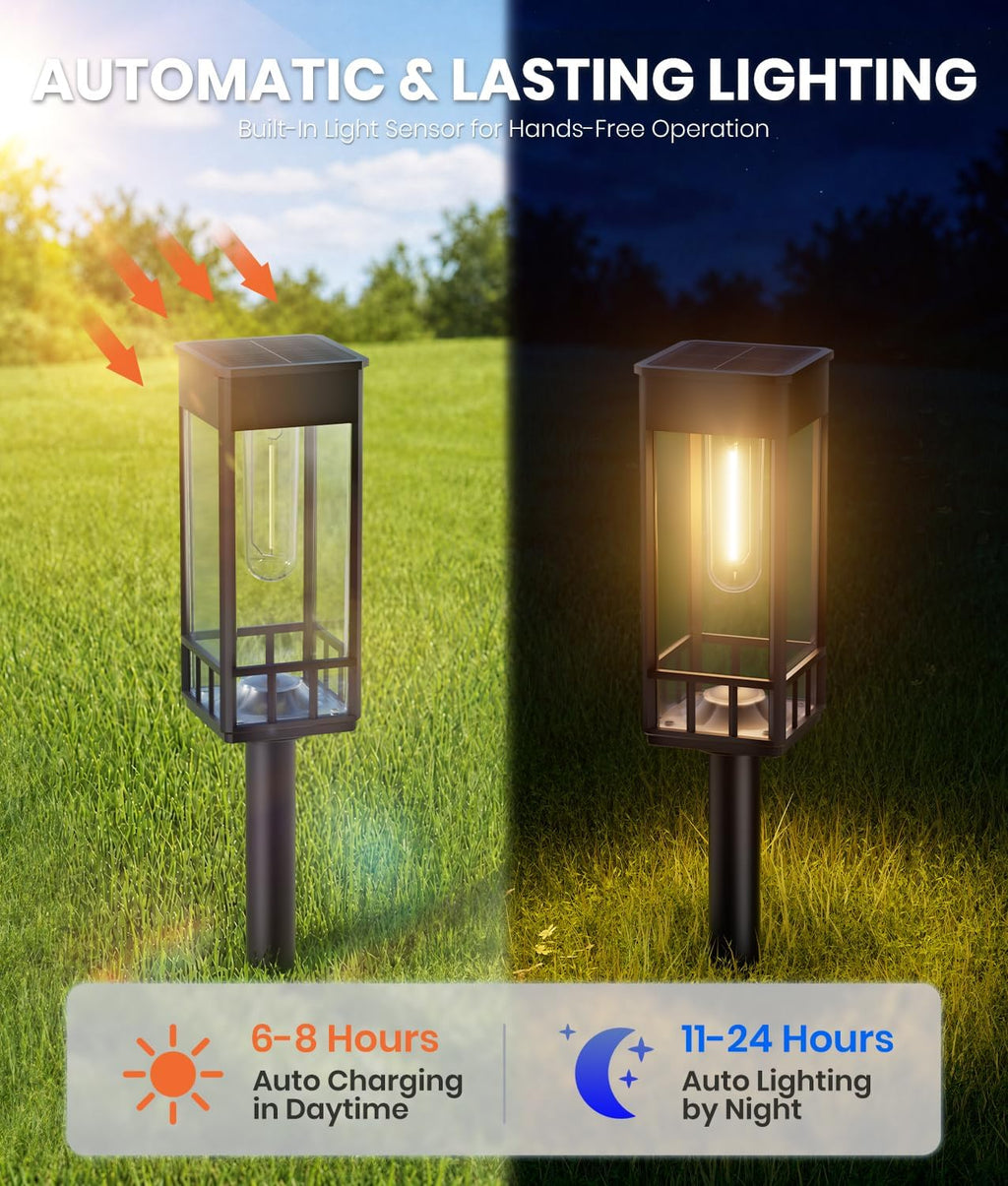 BITPOTT Solar Pathway Lights Outdoor,Bright Solar Lights for Outside, Waterproof Auto On/Off Garden Lights Solar Powered Landscape Lights for Yard Walkway Driveway Lawn (Warm White, 4 Pack)