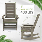 GREENVINES Outdoor Rocking Chairs | Set of 2 | Porch Rocker | HDPE Plastic | Wood Grain | Oversized Rockers | High Back | Big & Tall | Ladder Back | Desert Brown | for Patio Outside